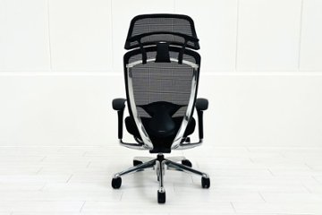 【ポリッシュ脚ピカピカ磨き有！】オカムラ コンテッサセコンダ 大型ヘッドレスト付 Contessa seconda 2018年製 中古 中古オフィス家具 ブラック画像