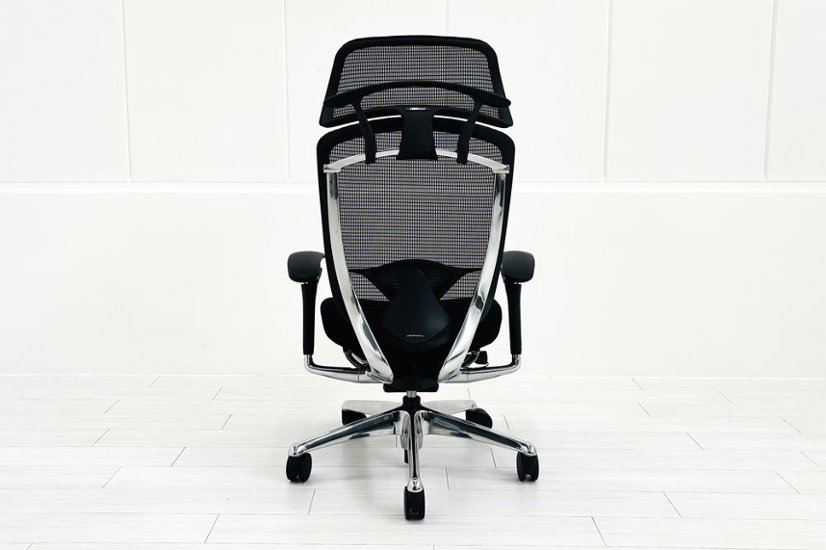 【ポリッシュ脚ピカピカ磨き有！】オカムラ コンテッサセコンダ 大型ヘッドレスト付 Contessa seconda 2018年製 中古 中古オフィス家具 ブラック画像