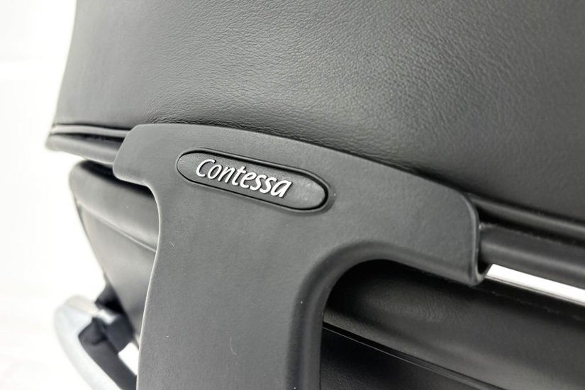 【ポリッシュ脚ピカピカ磨き有！】オカムラ コンテッサ 中古 大型ヘッドレスト付 OKAMURA Contessa 中古オフィス家具 ブラック 革 レザー画像