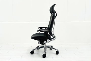 【ポリッシュ脚ピカピカ磨き有！】オカムラ コンテッサ 中古 大型ヘッドレスト付 OKAMURA Contessa 中古オフィス家具 ブラック 革 レザー画像