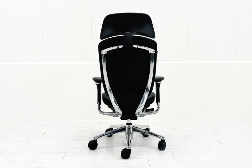 【ポリッシュ脚ピカピカ磨き有！】オカムラ コンテッサ 中古 大型ヘッドレスト付 OKAMURA Contessa 中古オフィス家具 ブラック 革 レザー画像