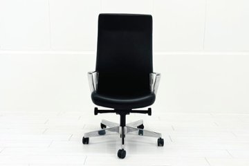 【ポリッシュ脚ピカピカ磨き有！】 ノール Knoll ノル リミックスチェア 中古 2020年製 ハイバック アルミループ肘 アルミミラー脚 ブラック レザー画像