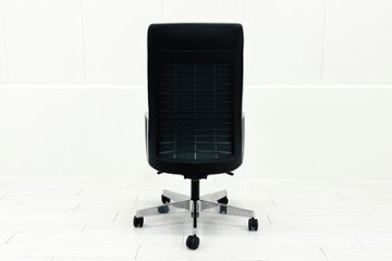 【ポリッシュ脚ピカピカ磨き有！】 ノール Knoll ノル リミックスチェア 中古 2020年製 ハイバック アルミループ肘 アルミミラー脚 ブラック レザー画像