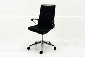 【6脚セット】 オカムラ モードチェア 中古 2017年製 ハイバック デザインアーム 中古オフィス家具 ブラック レザー画像