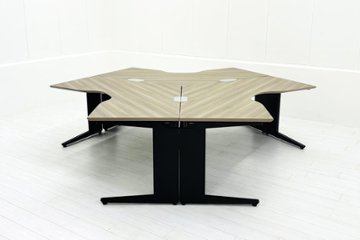 オカムラ プロユニット ブーメランデスク 中古 【三台セット】 幅1200 中古オフィス家具 プライズウッドミディアム画像
