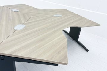 オカムラ プロユニット ブーメランデスク 中古 【三台セット】 幅1200 中古オフィス家具 プライズウッドミディアム画像
