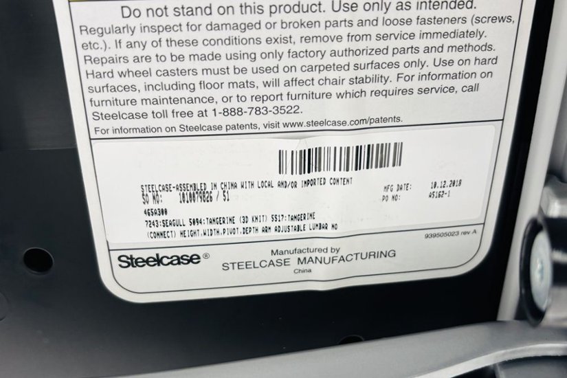 スチールケース シンクチェア 中古 2018年製 Steelcase Think 可動肘 中古オフィス家具 465A300 タンジェリン画像