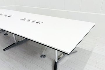 【ポリッシュ脚ピカピカ磨き有！】オカムラ ラティオ 中古 幅3600 大型会議テーブル ミーティングテーブル 会議机 RATIO 中古オフィス家具 ホワイト 3600/1200/720画像