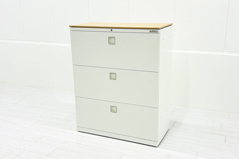 ラテラル書庫 3段ラテラル 中古 オカムラ レクトライン キャビネット 中古オフィス家具 天板付 900/450/1120画像