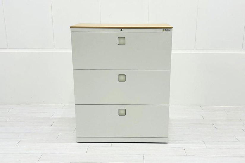 ラテラル書庫 3段ラテラル 中古 オカムラ レクトライン キャビネット 中古オフィス家具 天板付 900/450/1120画像