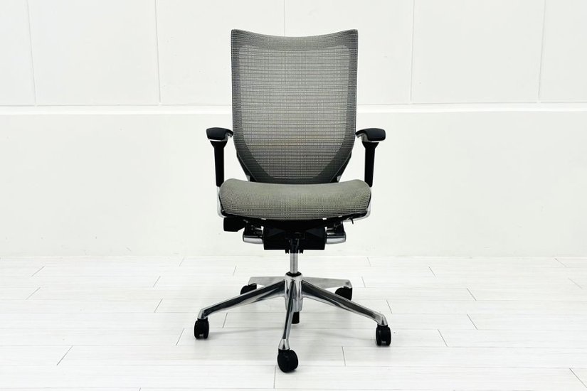 中古 バロンチェア オカムラ OKAMURA Baron 中古オフィス家具 ハイバックメッシュ 可動肘 ライトグレー画像