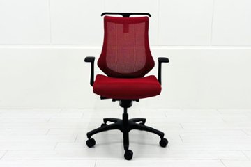 イトーキ エフチェア 中古 2017年製 クッション 固定肘 事務椅子 ITOKI 中古オフィス家具 KF-375JBH-T1M4 レッド画像