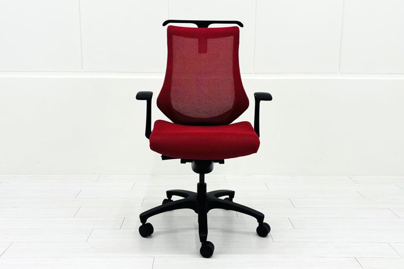 イトーキ エフチェア 中古 2017年製 クッション 固定肘 事務椅子 ITOKI 中古オフィス家具 KF-375JBH-T1M4 レッド画像