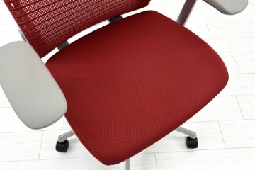 コーラルチェア ハイバック オカムラ 中古 背メッシュ 固定肘 中古オフィス家具 中古チェア Choral レッド画像