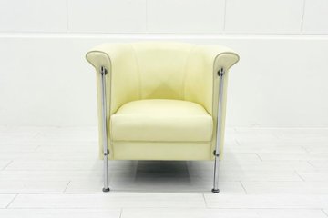 ラウンジチェア シングルソファ 1人用ソファ 中古 多目的チェア 中古オフィス家具 レザー ベージュ系色 700/700/720画像