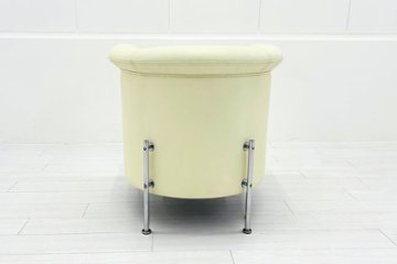 ラウンジチェア シングルソファ 1人用ソファ 中古 多目的チェア 中古オフィス家具 レザー ベージュ系色 700/700/720画像
