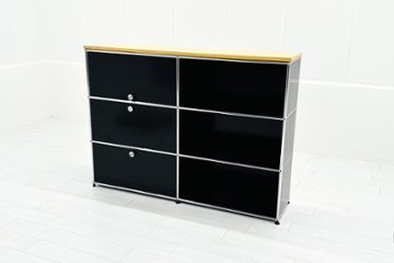 USMハラー 中古 サイドボード ハラーシステム USM Haller キャビネット 2連3段 中古オフィス家具 ブラック 1525/375/1115の画像