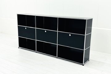 USMハラー 中古 サイドボード ハラーシステム USM Haller キャビネット 3連3段 中古オフィス家具 ブラック 2270/375/1100の画像