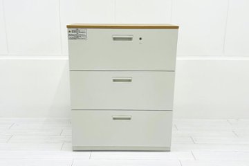 中古キャビネット 3段ラテラル(引き出し)書庫 プラス ホワイト キャビネット 中古オフィス家具 900/450/1125画像