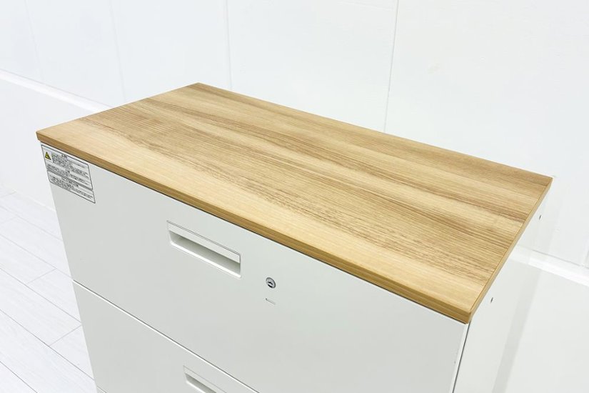 中古キャビネット 3段ラテラル(引き出し)書庫 プラス ホワイト キャビネット 中古オフィス家具 900/450/1125画像
