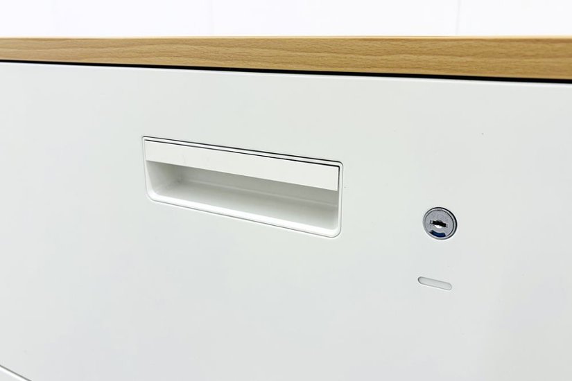 中古キャビネット 3段ラテラル(引き出し)書庫 プラス ホワイト キャビネット 中古オフィス家具 900/450/1125画像