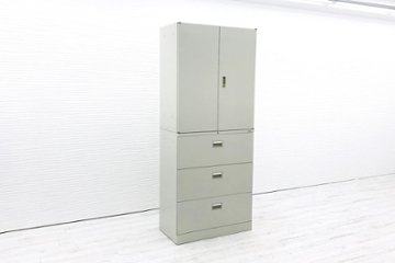 オカムラ 42シリーズ 中古キャビネット 900×450×2150㎜ 【上下セット】 収納家具 中古オフィス家具 ライトスモーク 4239ZZ 4273ZCの画像