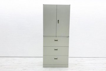 オカムラ 42シリーズ 中古キャビネット 900×450×2150㎜ 【上下セット】 収納家具 中古オフィス家具 ライトスモーク 4239ZZ 4273ZC画像