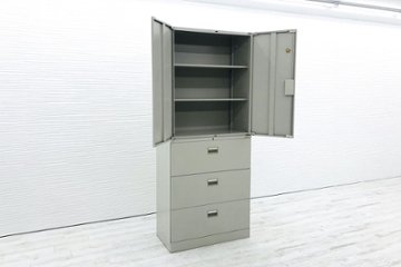 オカムラ 42シリーズ 中古キャビネット 900×450×2150㎜ 【上下セット】 収納家具 中古オフィス家具 ライトスモーク 4239ZZ 4273ZC画像