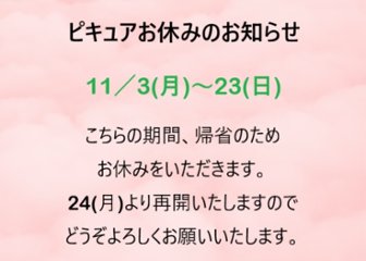 ピキュアお休みのお知らせの画像