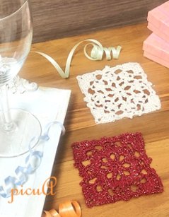 祝杯コースター＊２枚セット／おばあちゃんの編み目の画像