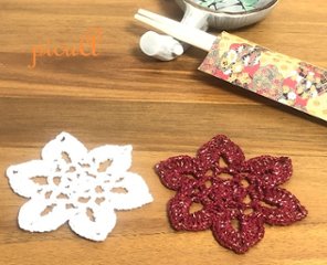 紅白の花＊２枚セット／おばあちゃんの編み目の画像