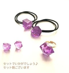 金箔と天然石入り＊ジュエリーヘアゴム２個セット＊２色画像