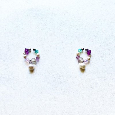 淡水パール虹色イヤークリップの画像
