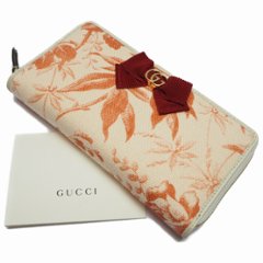 【中古】【ほぼ新品】 GUCCI グッチ GGリボン ハーバリウム ジッピーウォレット 長財布 ホワイト/ピンク 435819の画像