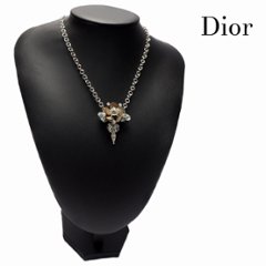 【中古】【良い】 Christian Dior クリスチャンディオール フラワーモチーフ ラインストーン ネックレス ペンダントの画像