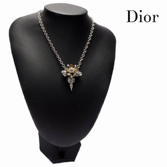 【中古】【良い】 Christian Dior クリスチャンディオール フラワーモチーフ ラインストーン ネックレス ペンダント画像