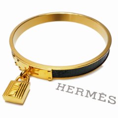  【中古】【非常に良い】 HERMES エルメス バングル ブレスレット ケリーバングル カデナ付き リザード 緑色 金色画像